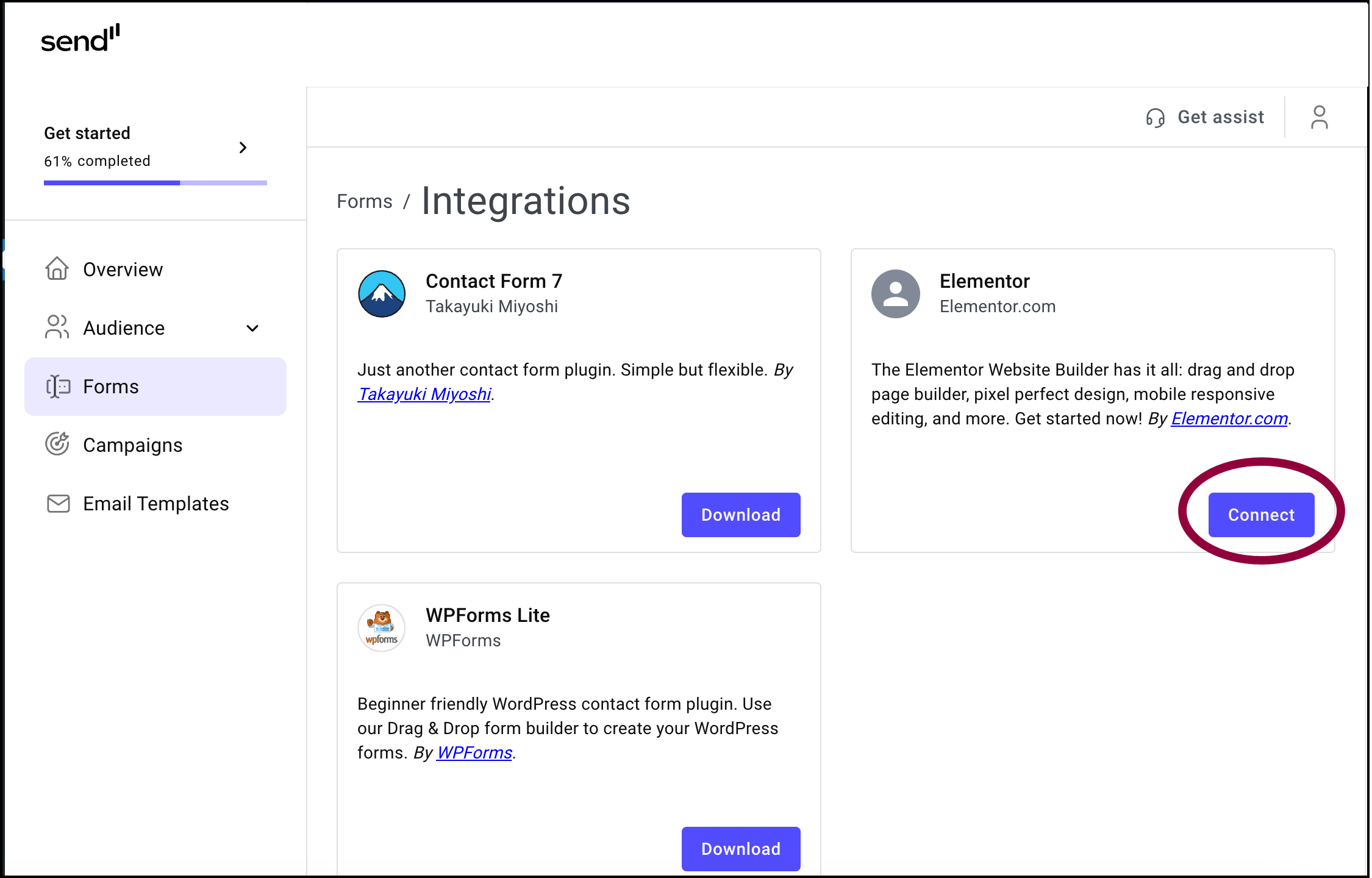 Add contacts using forms 5 3 Click Connect 1