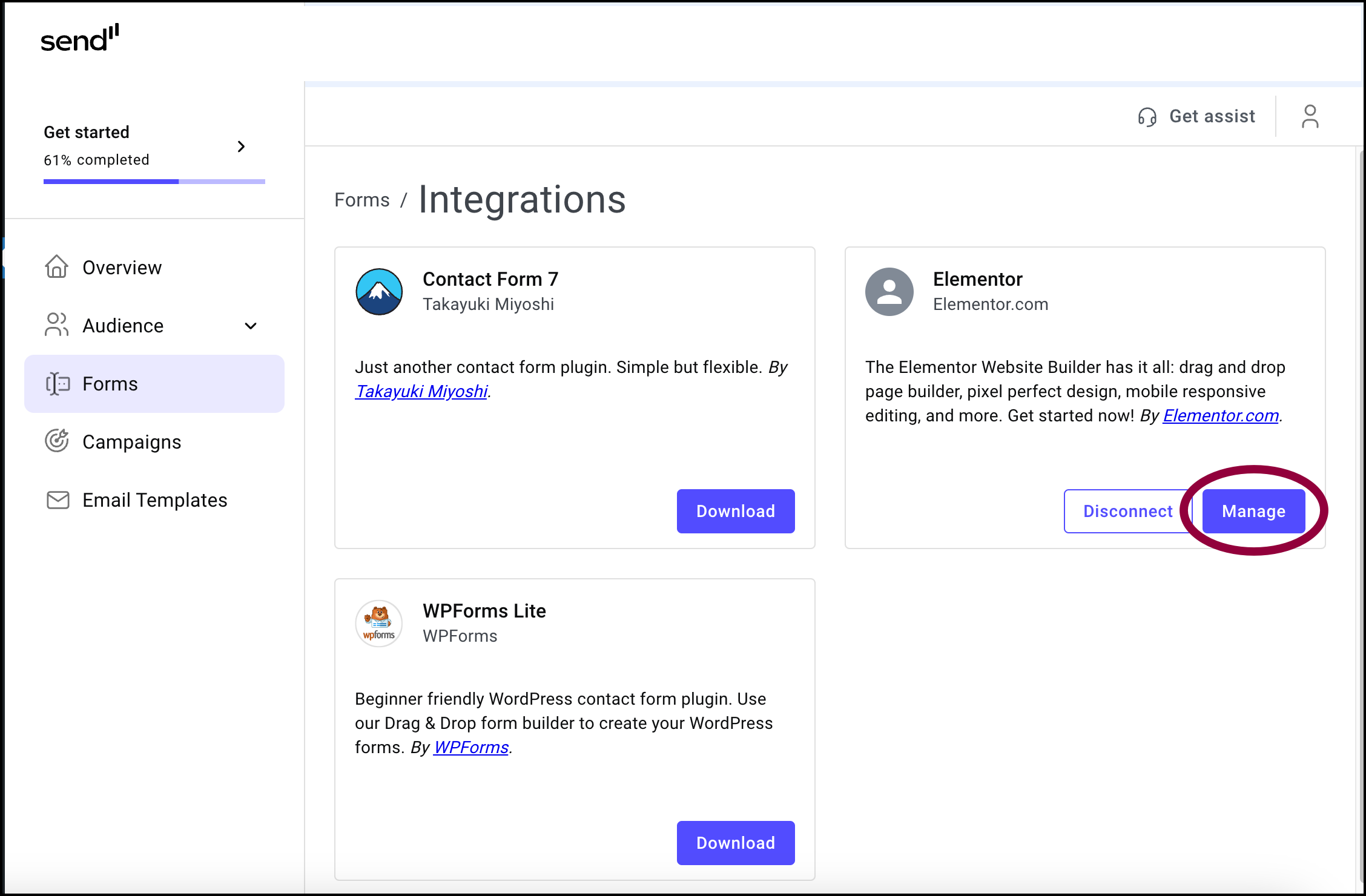 Add contacts using forms 7 4 click manage