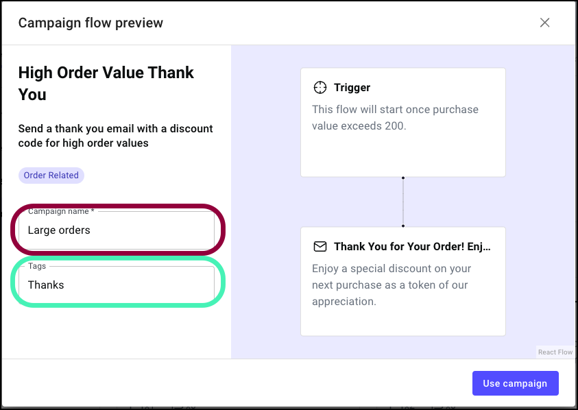 Create a campaign using a template 11 Choose a name and tag 1