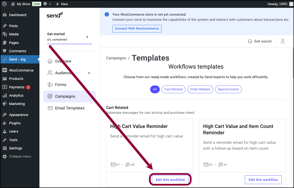 Create a campaign using a template 9 Click edit this workflow