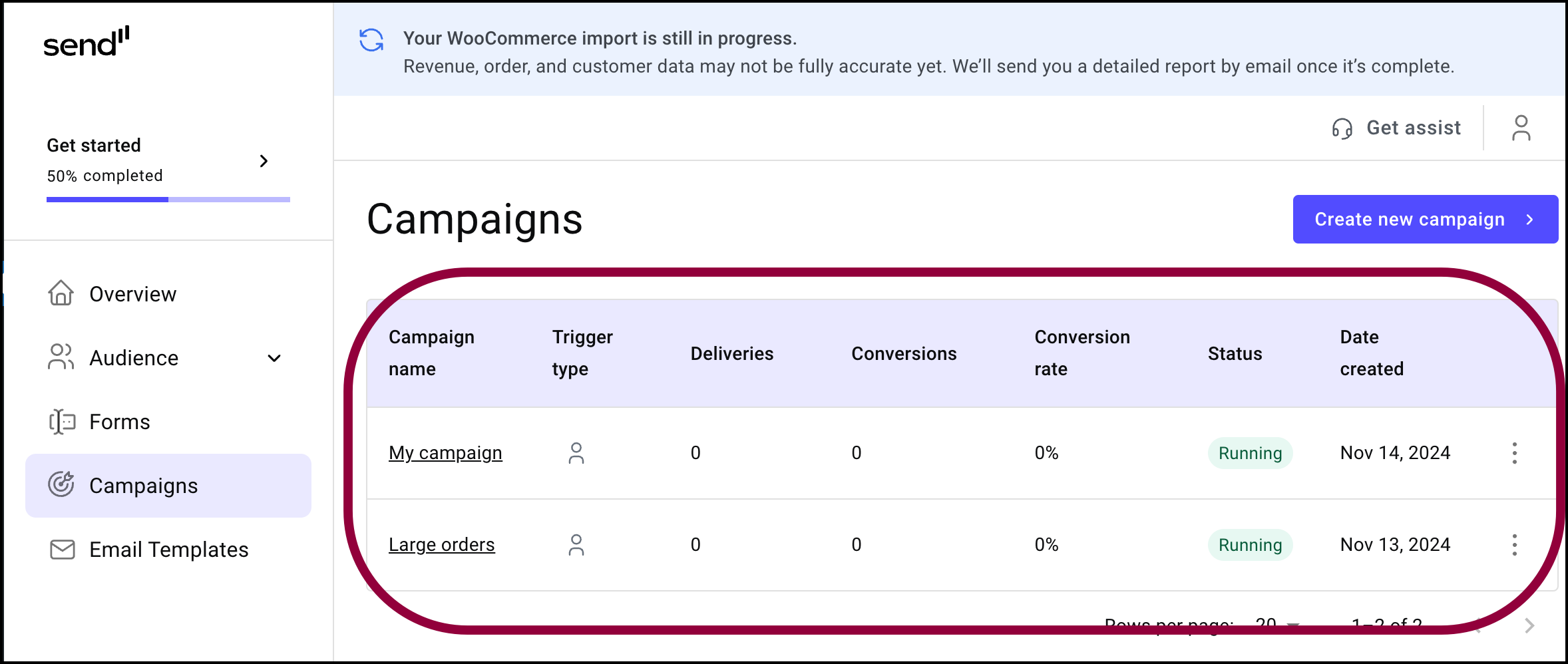 Pause and restart a campaign 5 List of campaigns