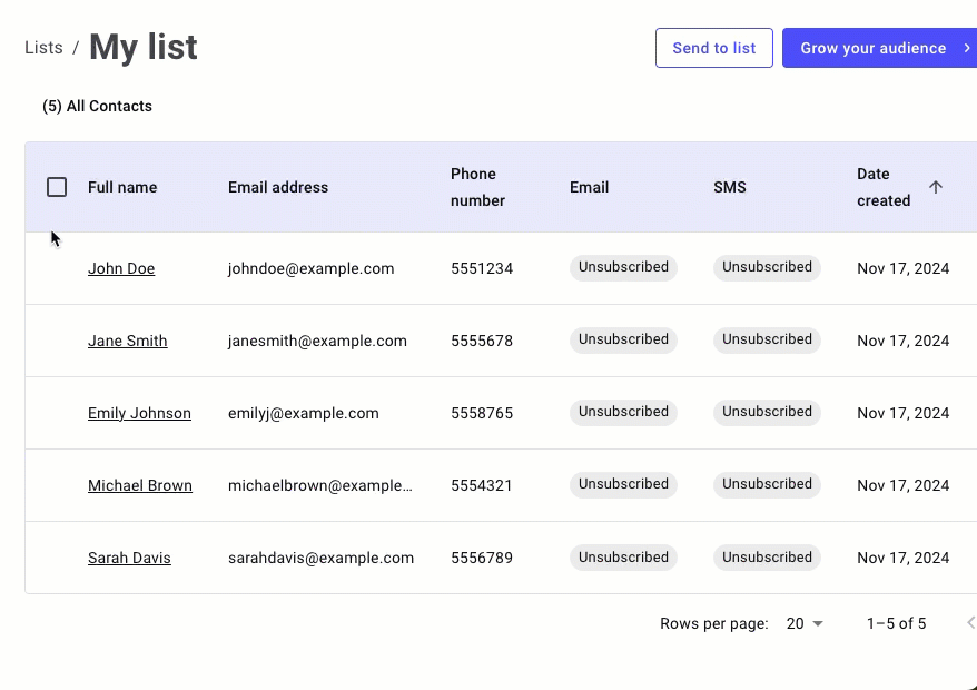 Delete a contact from a list 7 Use the checkmarks